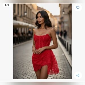 Fashion Nova Red Strapless Lace Corset Mini Dress